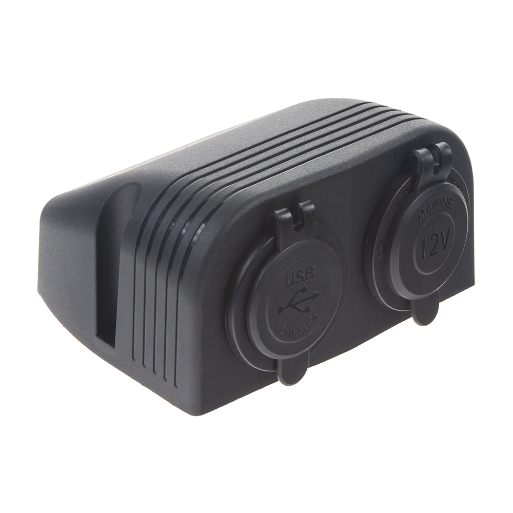 dvojitá zásuvka s panelem 1x CL + 2x nabíječka USB voděodolná