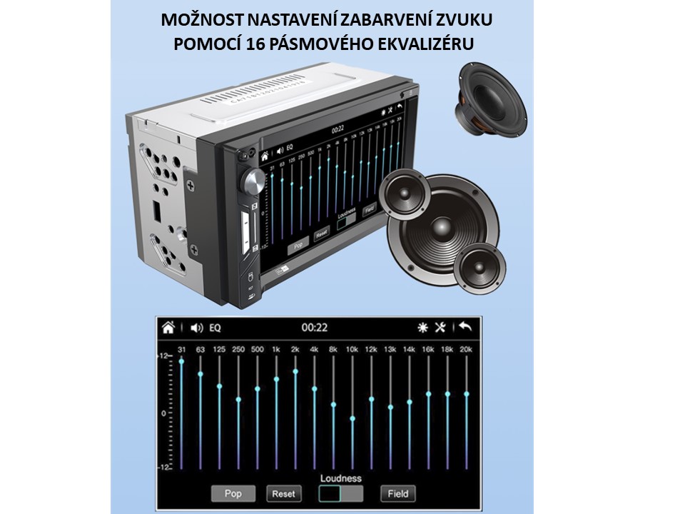 2DIN autorádio s 6,9" LCD, Carplay, Android Auto, Bluetooth, USB, microSD, multicolor