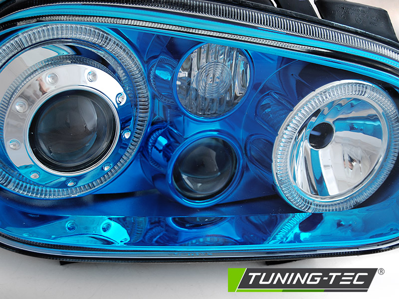 PŘEDNÍ SVĚTLOMETY, SVĚTLA, LAMPY VW GOLF IV, 1997-2003, ANGEL EYES, MODRÉ