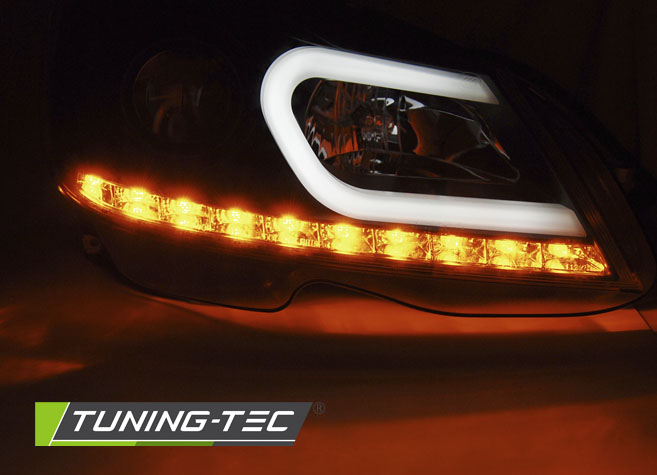 PŘEDNÍ SVĚTLA, LAMPY, LED SVĚTLOMETY MERCEDES C-CLASS W204, 2011-2014, TUBELIGHT, ČERNÉ