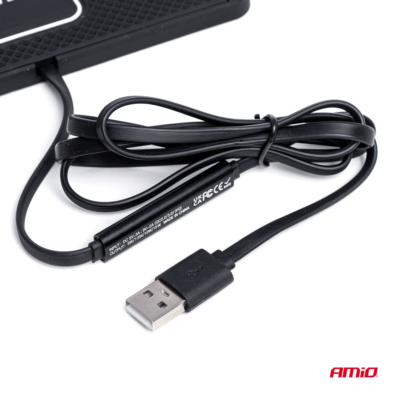 Bezdrátová Qi nabíječka do auta AMIO 3.0 15W s USB, 158x78 mm
