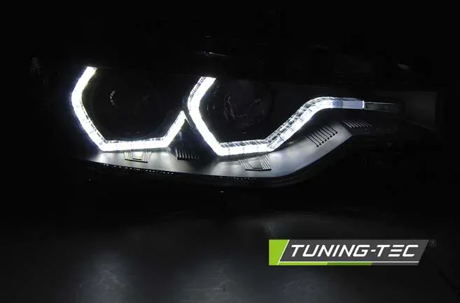 Přední světla BMW F30/F31 11-15 černá ANGEL EYES LED TRU DRL XENON s AFS