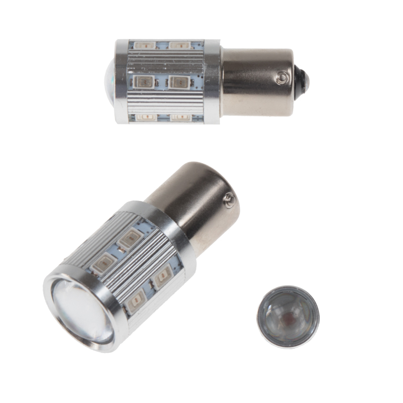 LED žárovka BAU15s oranžová, 12-24V, 12SMD + 3W LED