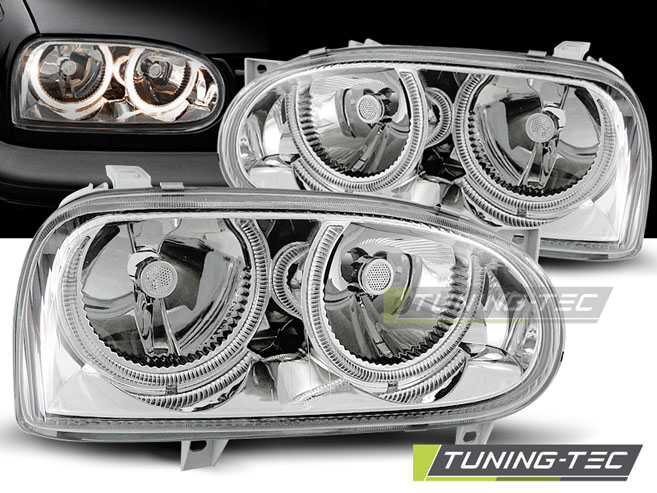 PŘEDNÍ SVĚTLA VOLKSWAGEN GOLF 3, 1992-1998, ANGEL EYES, CHROM
