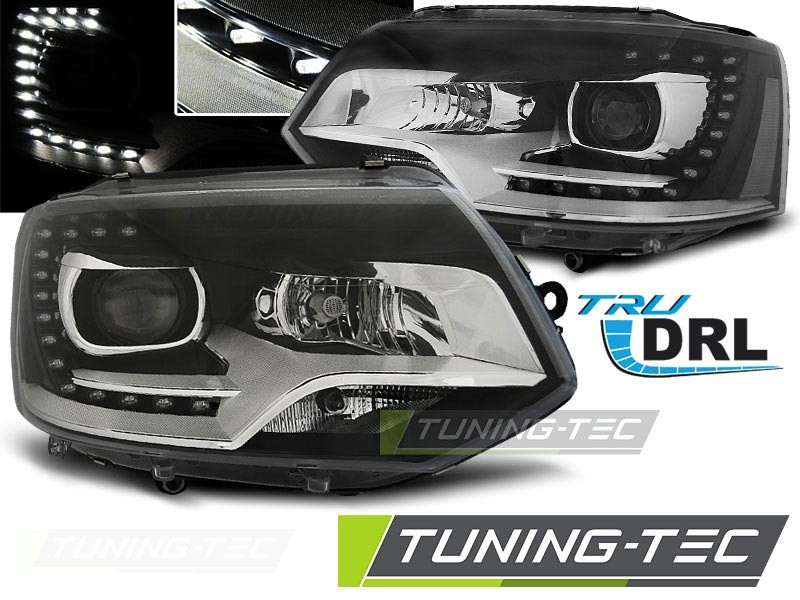 PŘEDNÍ SVĚTLOMETY, SVĚTLA, LAMPY VW T5, 2010-, LED S DENNÍM SVÍCENÍM DRL, ČERNÁ BLACK