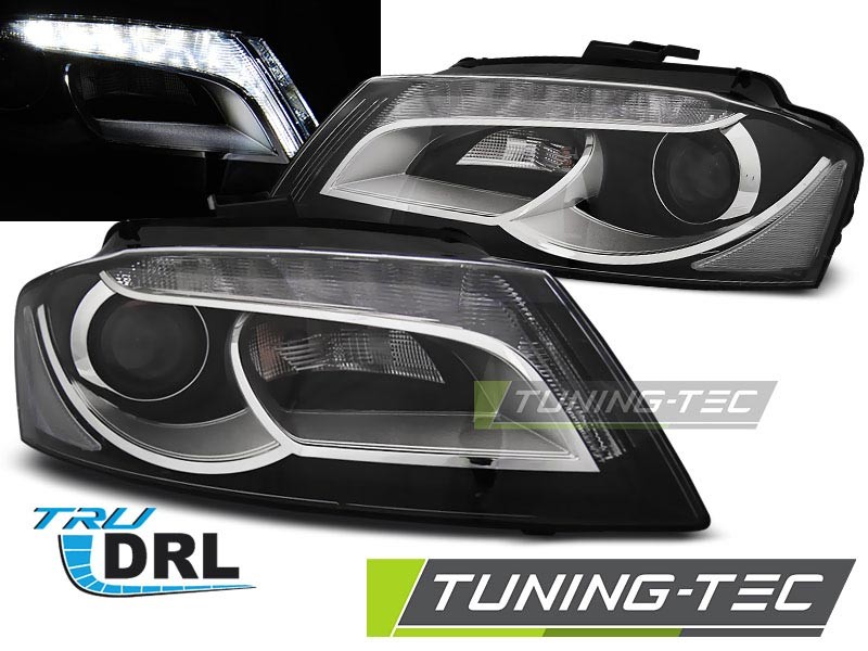 PŘEDNÍ SVĚTLA, LAMPY, SVĚTLOMETY S LED DENNÍMI SVĚTLY AUDI A3 8P 2008-2012 ČERNÁ