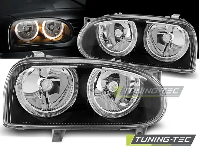 PŘEDNÍ SVĚTLOMETY, SVĚTLA, LAMPY VOLKSWAGEN GOLF 3, 1992-1998, ANGEL EYES, ČERNÉ BLACK