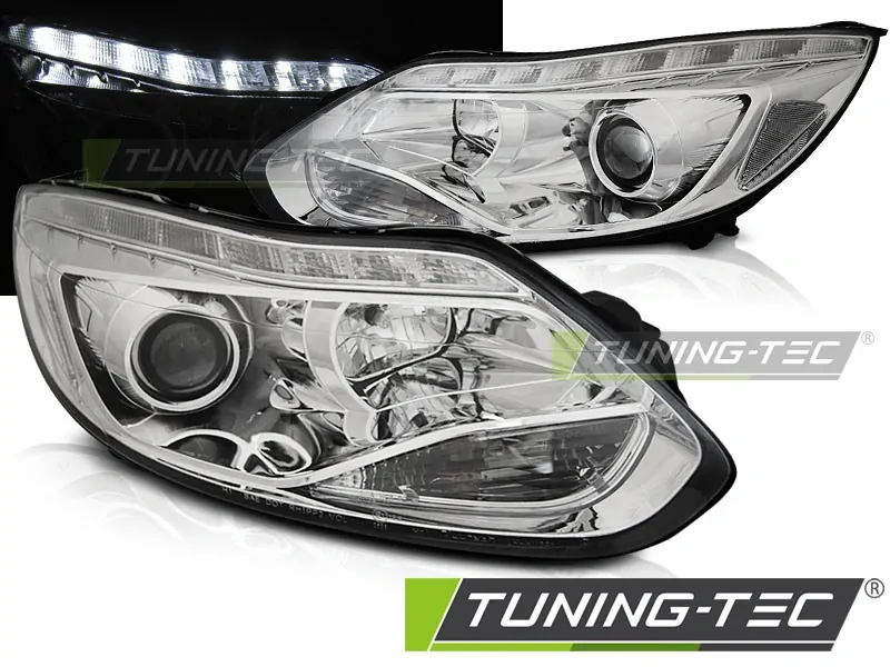 PŘEDNÍ SVĚTLA, SVĚTLOMETY, LAMPY FORD FOCUS MK3, 2011-2014, LED, CHROMOVÉ