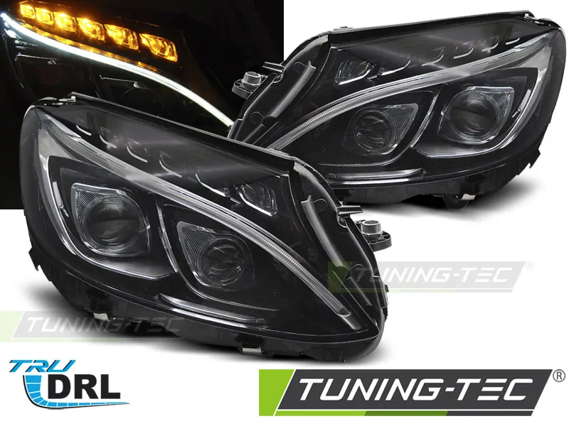 PŘEDNÍ SVĚTLOMETY MERCEDES W205 2014-2018, TRUE DRL, ČERNÉ