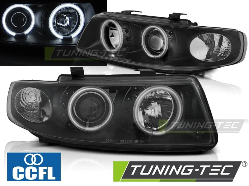 Přední světla Seat Leon, Toledo, 1998-2005, Angel Eyes CCFL, černé black