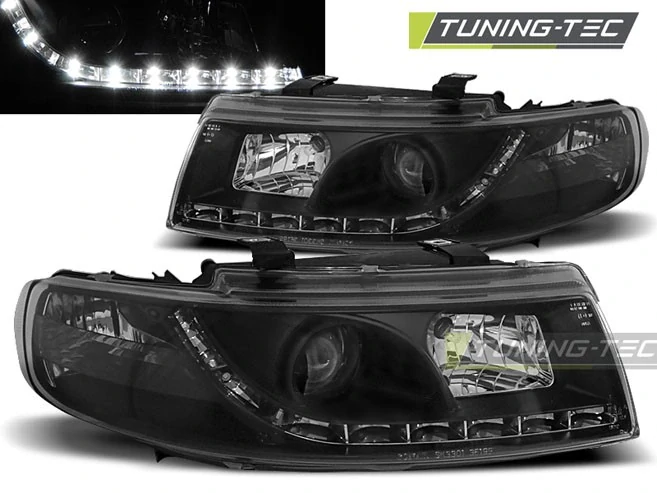 Přední světlomety, světla, lampy, Seat Leon, Toledo, 1998-2005, LED Daylight, černé black