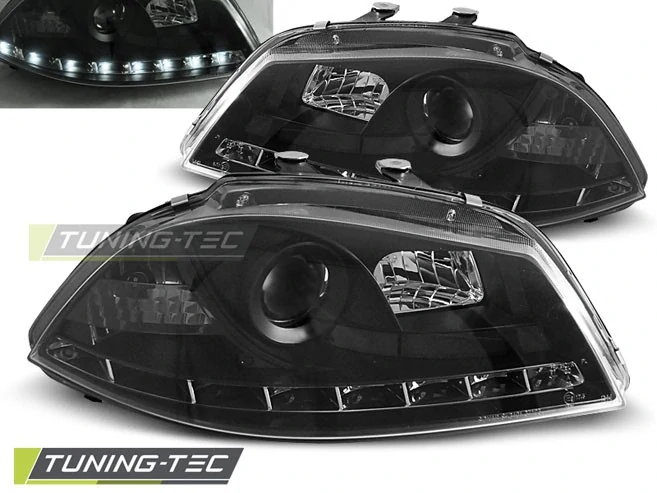 Přední světlomety, světla, lampy, Seat Ibiza, 2002-2008, LED Daylight, černé black