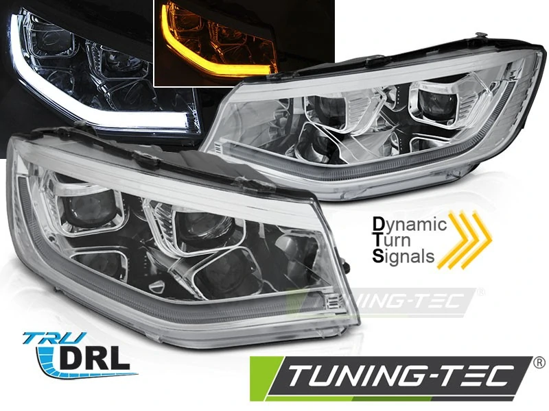 Přední světla VW Caddy 2020-, TubeLight, DRL, SEQ, chromové