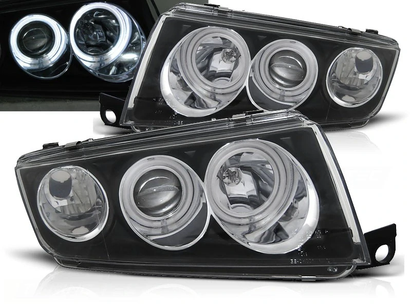 Přední světlomety, světla, lampy Škoda Fabia 1, 2000-2008, Angel Eyes, černé black 