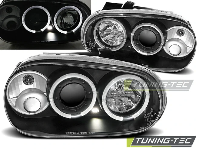 Přední světlomety, světla, lampy Volkswagen Golf 4, 1998-2003, Angel Eyes, černé black 