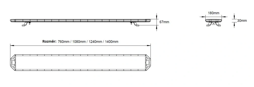 LED rampa 1400mm, oranžovo červeno/modrá+bílá, 10-30V, ECE R65