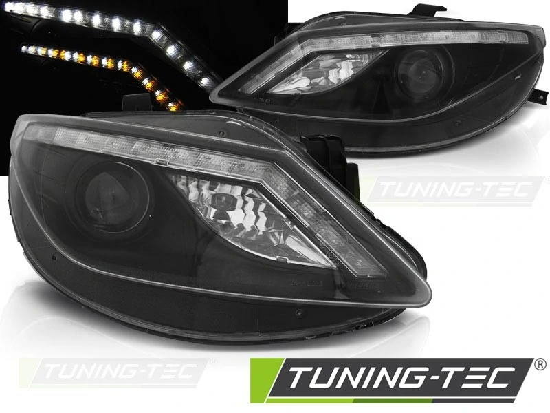 Přední světla Seat Ibiza 2008-2012, LED + LED blinkr, černé black