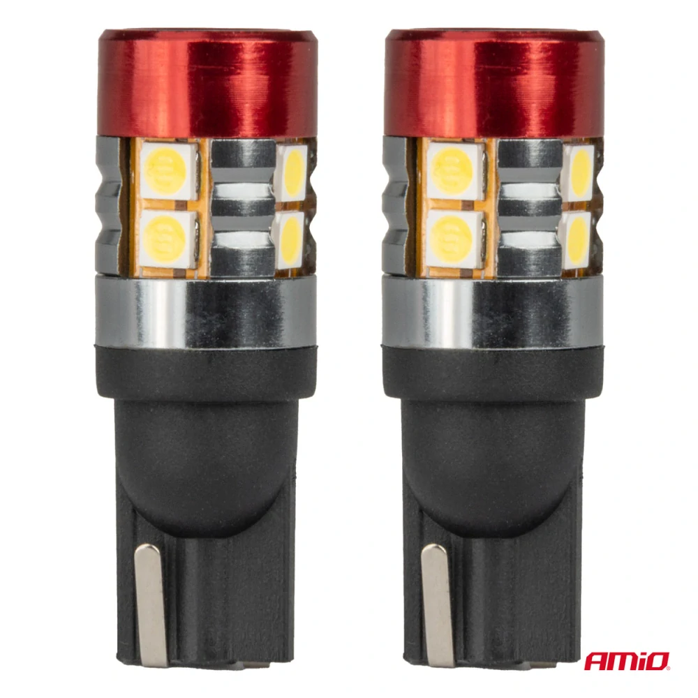 LED žárovky CANBUS T10 W5W 9 SMD 3030 Bílé 12V 24V AMiO