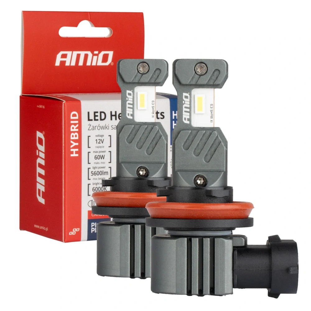 LED žárovky H8 | H9 | H11 | H16 AMIO HYBRID Series CAN-BUS, bílé 6000K | 5600 LM, 2 ks
