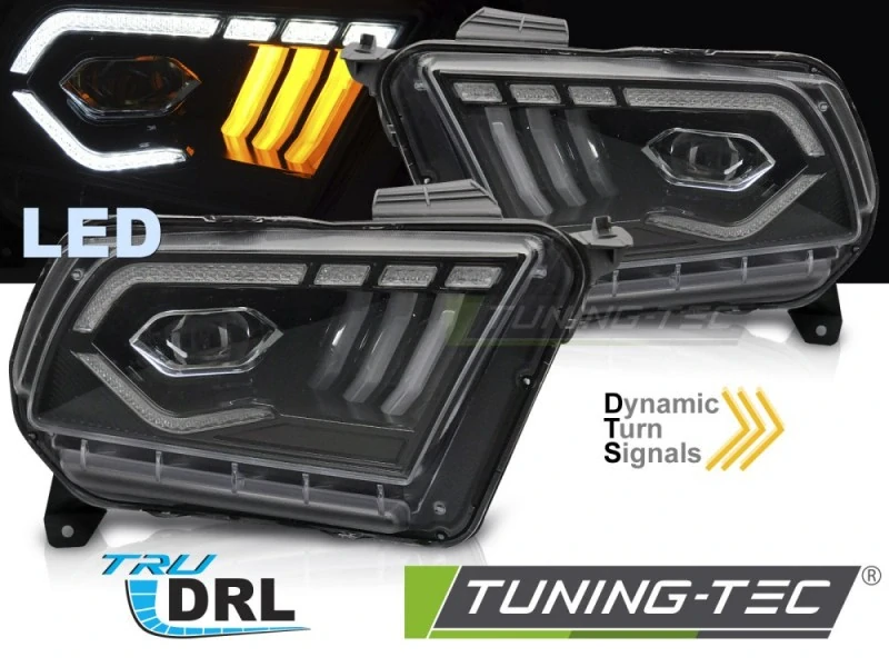 Přední FULL LED světla, světlomety, lampy Ford Mustang, 2010-2013, DRL, SEQ, černé