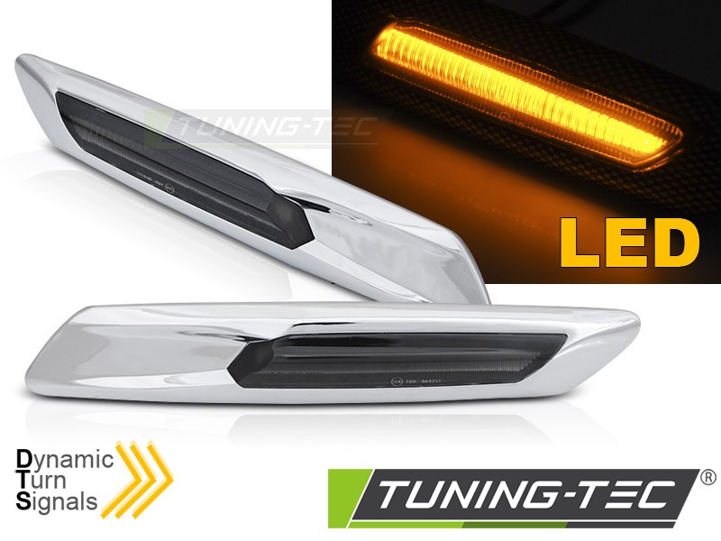 Boční LED dynamické blinkry BMW F10, F11, 2010-2013, stříbrné, kouřové, SEQ