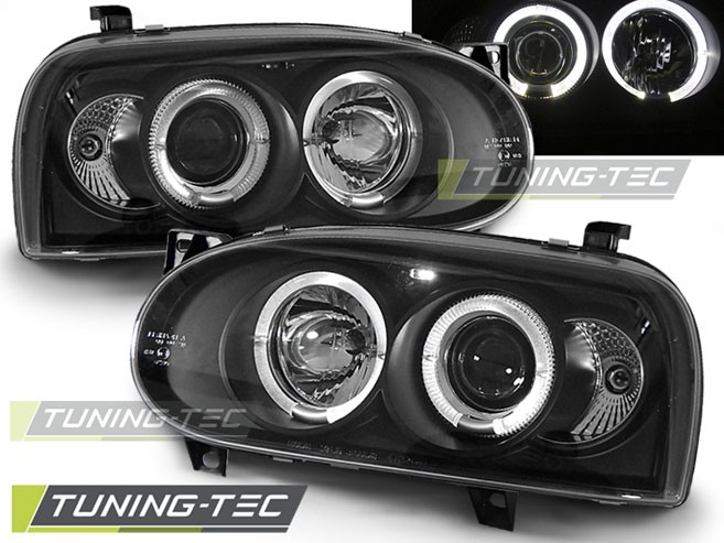 Přední světlomety, světla, lampy Volkswagen Golf 3, 1992-1998, Angel Eyes, černé black