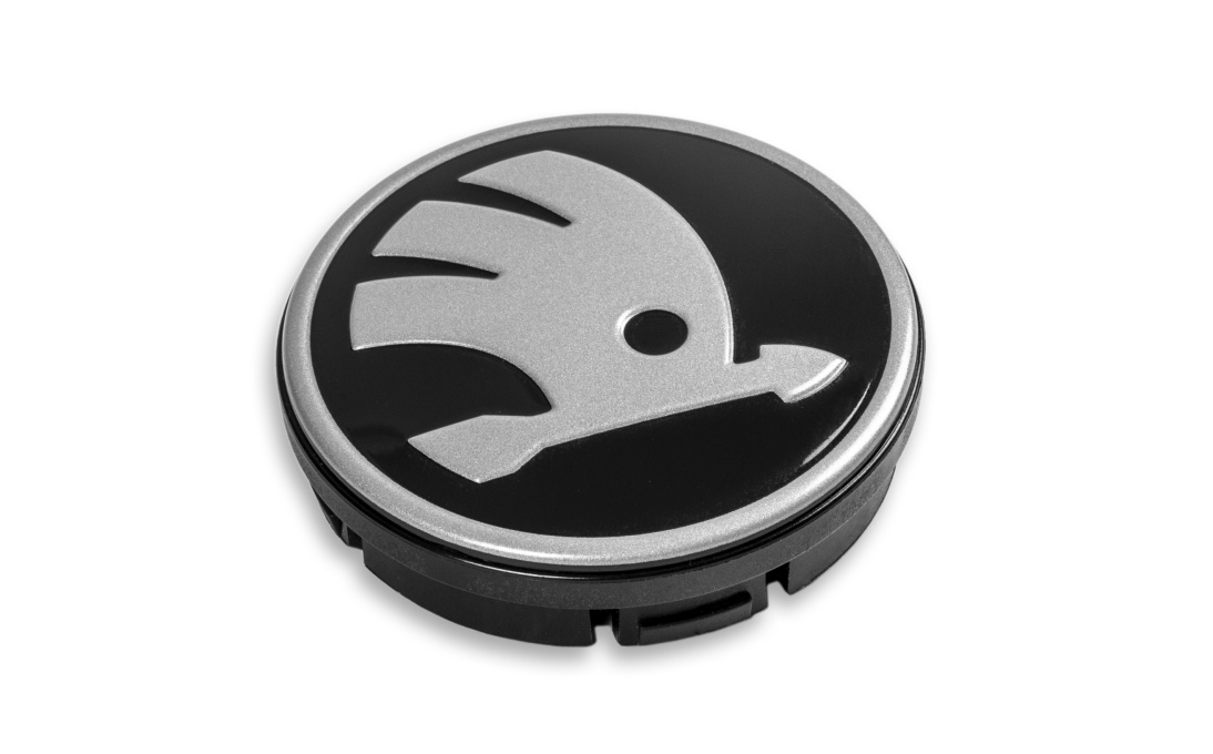 Středové krytky hliníkových kol ŠKODA, sada 4 ks, stříbrné logo-originál