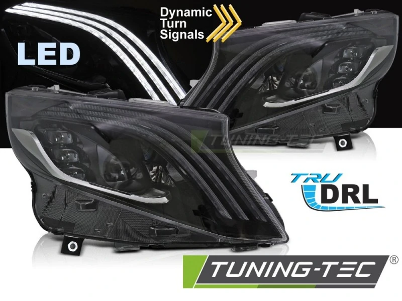Přední FULL LED světla Mercedes Vito W447, 2014-2023, DRL, SEQ, černé
