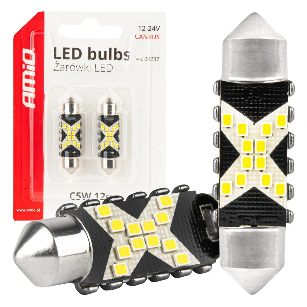 CAN-BUS sufitové LED žárovky s chladičem 12SMD LED, 39 mm, bílé, 12/24V 2KS