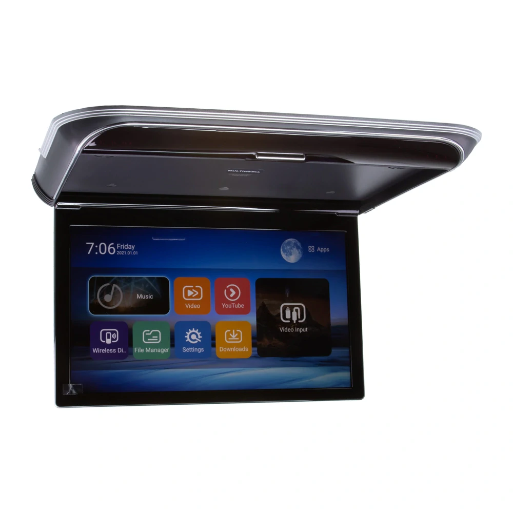 Stropní LCD monitor 17,3" s OS. Android USB/HDMI/IR/FM, dálkové ovládání se snímačem pohybu, černá