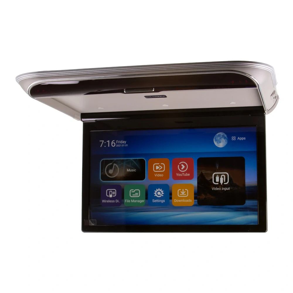 Stropní LCD monitor 17,3" s OS. Android USB/HDMI/IR/FM, dálkové ovládání se snímačem pohybu, šedá