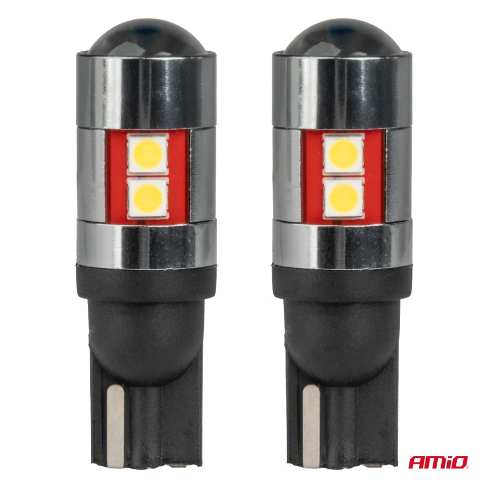 LED žárovky CANBUS T10 W5W 9 SMD 3030 Bílé 12V 24V 36V 48V AMiO, 2KS