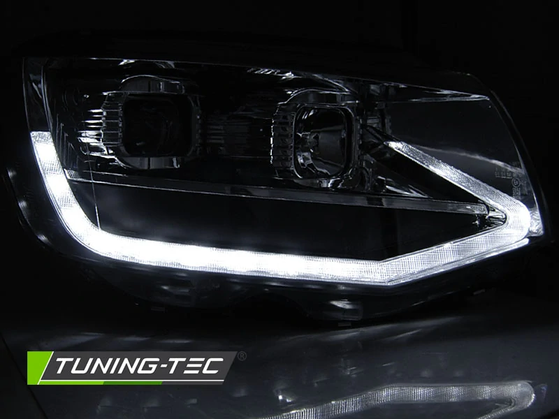 Přední světla, světlomety, lampy VW T6, 2015-2019, Tube Light, DRL, SEQ dynamic blinkr, chromové