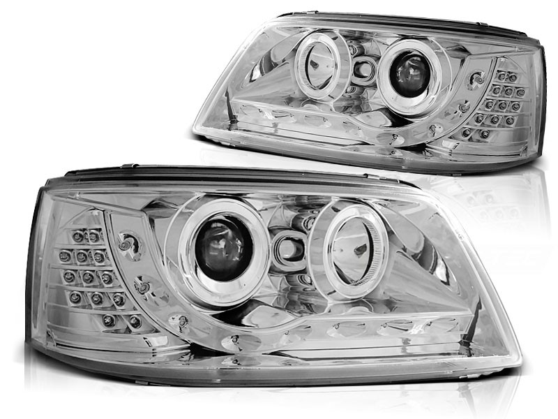 Přední světla Volkswagen VW T5, 2003-2009, LED Daylight, chrom - LED blinkr