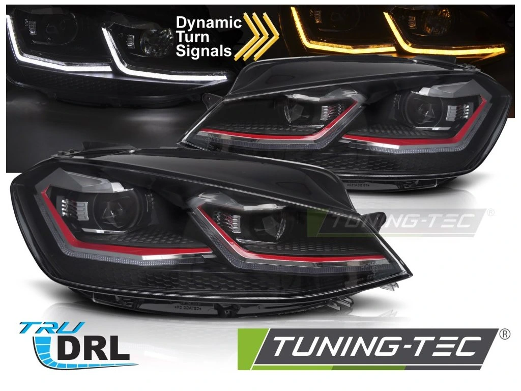 Přední světla VW GOLF VII 17-19 červené LED SEQ DRL