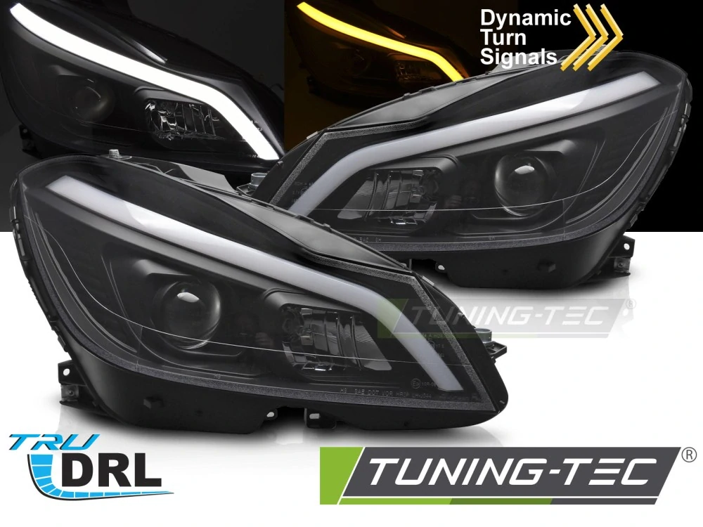 Přední světla MERCEDES W204 11-14 LED SEQ DRL černé L+P