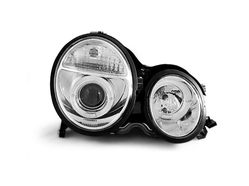 Přední světla Mercedes Benz W210, E-classe 99-02 Angel Eyes - chrom