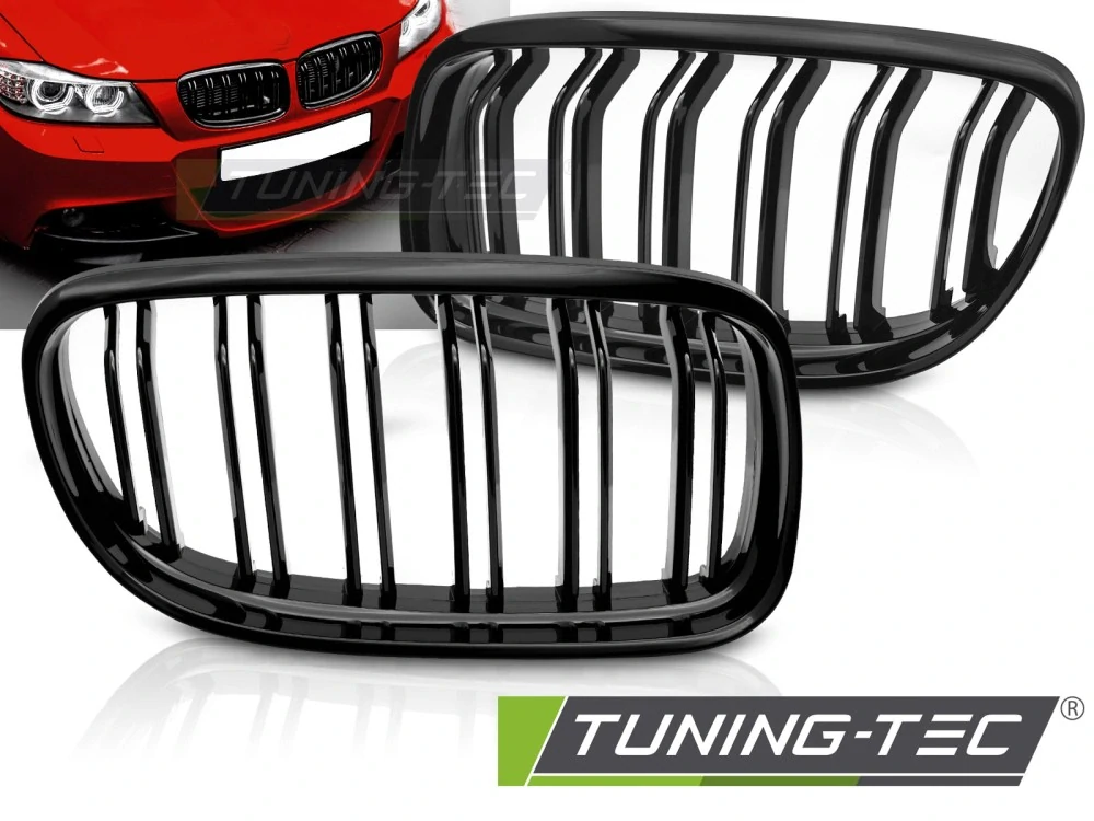 Přední maska, ledvinky BMW E90 / E91 LCI 09-11 lesklá černá, dvojité žebrování
