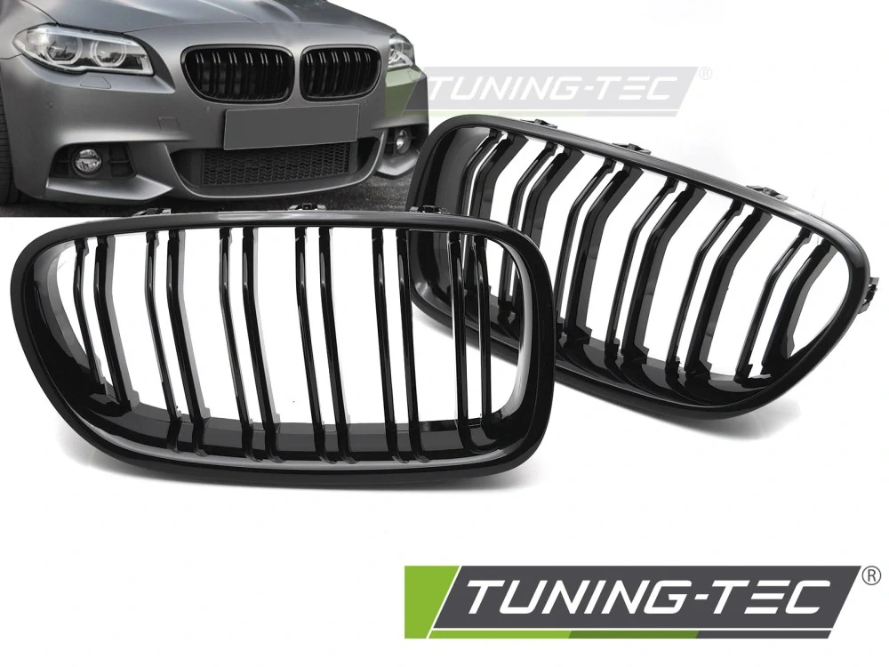 Přední maska, ledvinky BMW F10 / F11 10-16 lesklá černá, dvojité žebrování