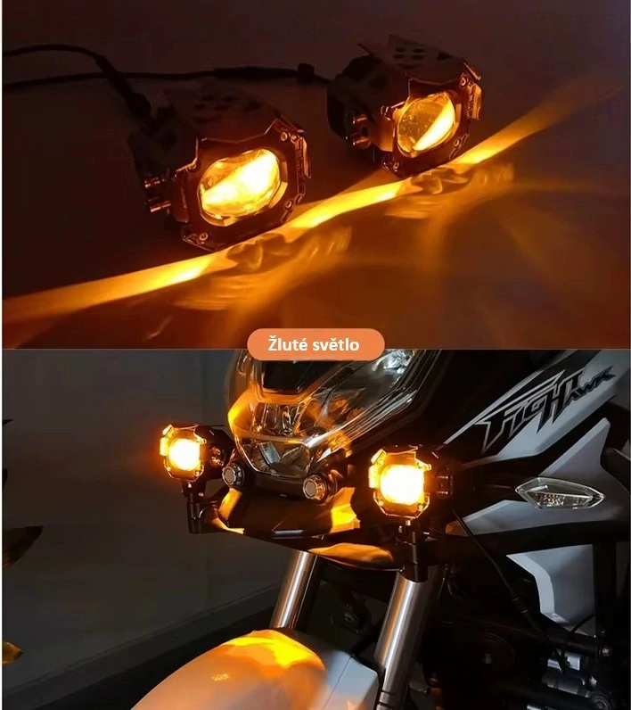 LED světla s čočkou na motocykl (přídavná a hlavní)