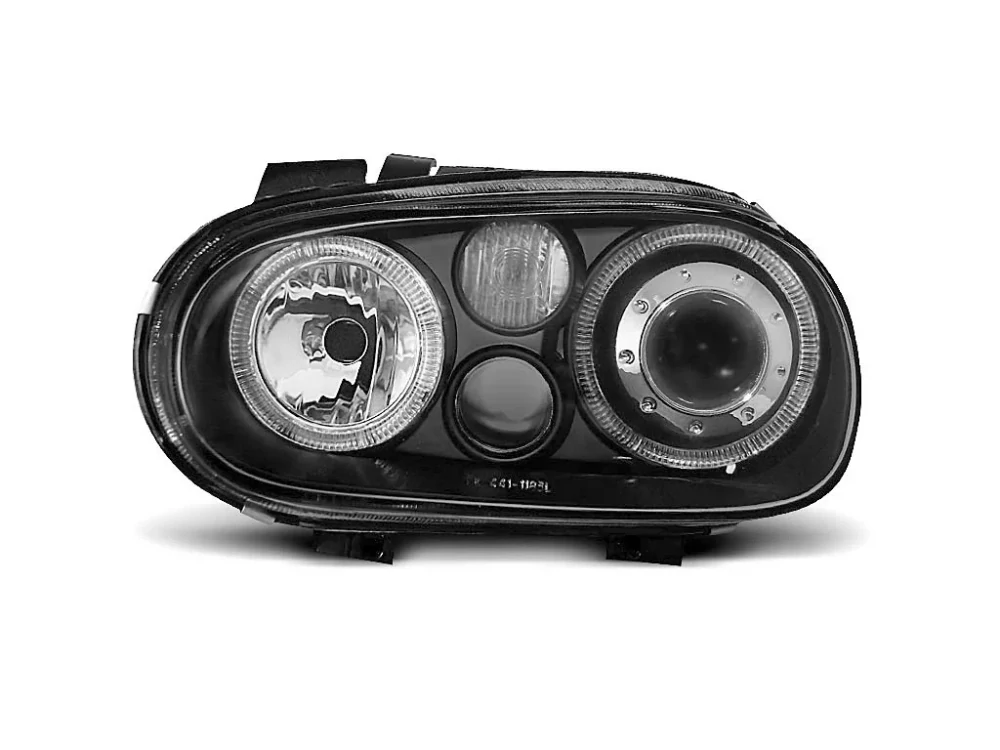 Přední Angel Eyes světla Volkswagen Golf 4 (1998–2003), černé čočky – pár