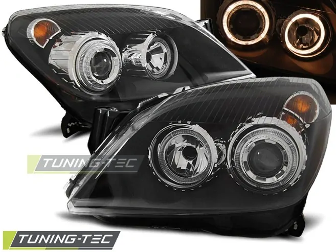 PŘEDNÍ SVĚTLOMETY, SVĚTLA, LAMPY OPEL ASTRA H, 2004-2009, ANGEL EYES, ČERNÉ BLACK