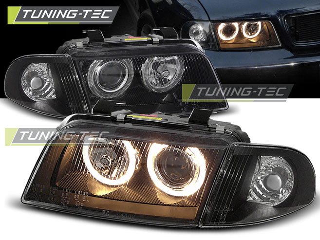 PŘEDNÍ SVĚTLOMETY AUDI A4, 1995-1998, ANGEL EYES, ČERNÉ BLACK, DĚLENÉ