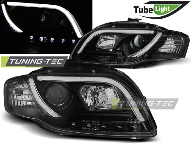 Přední světlomety Audi A4 B7, 2004-2008, TUBE neon led light, černé black