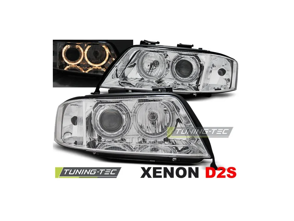 PŘEDNÍ SVĚTLA AUDI A6, 1997-1999, ANGEL EYES, XENON D2S, CHROM