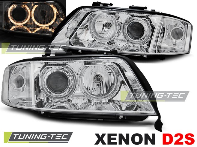 PŘEDNÍ SVĚTLA AUDI A6, 2001-2004, ANGEL EYES, XENON D2S, CHROM