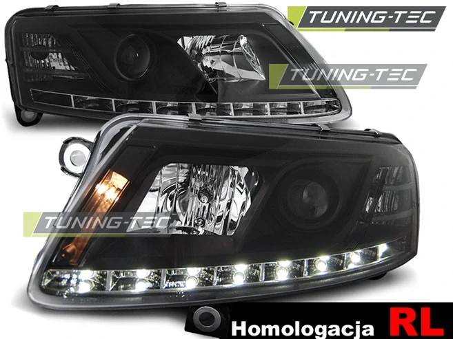Přední světlomety Audi A6, 2004-2008, LED Daylight XENON D2S, černé black s homologací LED pásku