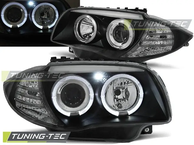 PŘEDNÍ SVĚTLOMETY BMW 1 E87, E81, 2004-2011, ANGEL EYES, ČERNÉ BLACK