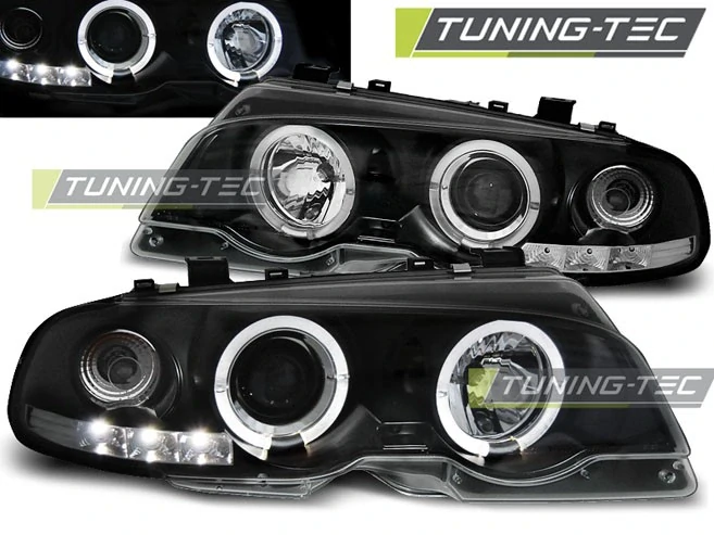 Přední světlomety BMW E46 Coupe, 1999-2003, Angel Eyes, černé black, manuál