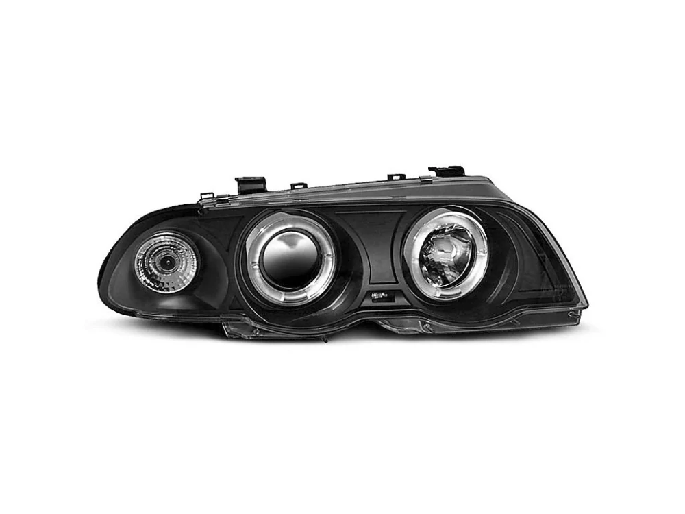Přední světlomety BMW E46 Sedan Touring, 1998-2001, Angel Eyes, černé black, manuál LPBM39